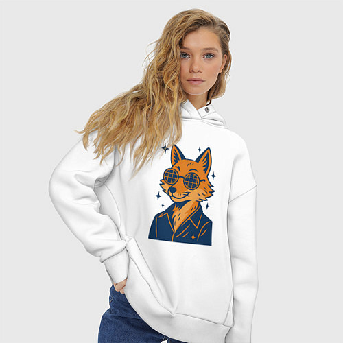 Женское худи оверсайз Лиса в очках / Белый – фото 3