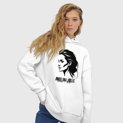 Женское худи оверсайз Анджелина Джоли в профиль / Белый – фото 3