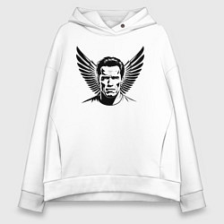 Толстовка оверсайз женская Портрет Арнольд Шварценеггер с крыльями, цвет: белый