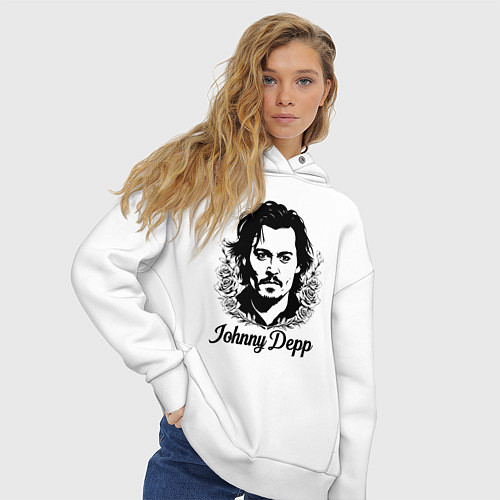 Женское худи оверсайз Джонни Депп в цветах / Белый – фото 3