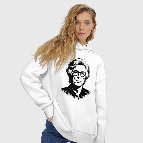 Женское худи оверсайз Энди Уорхол черный портрет / Белый – фото 3