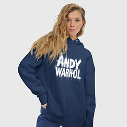 Толстовка оверсайз женская Энди Уорхол надпись, цвет: тёмно-синий — фото 2