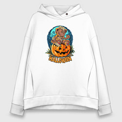 Толстовка оверсайз женская Мишка на тыкве, цвет: белый