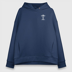 Толстовка оверсайз женская Спаси и сохрани белый арт, цвет: тёмно-синий