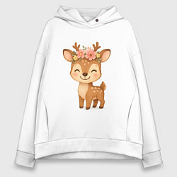 Толстовка оверсайз женская Милый олененок с венком, цвет: белый