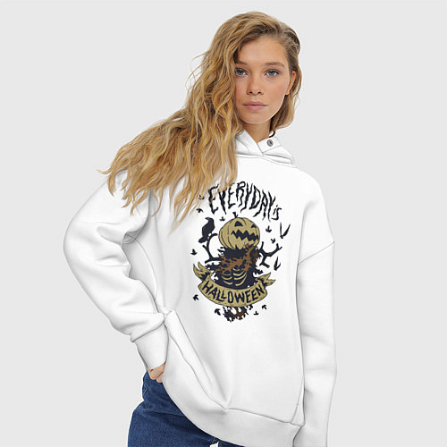 Женское худи оверсайз Хэллоуин пугало-тыква / Белый – фото 3