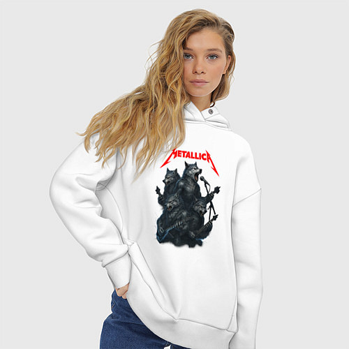 Женское худи оверсайз Metallica волки / Белый – фото 3