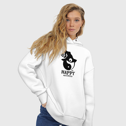 Женское худи оверсайз Счастливого Хэллоуина и гармонии / Белый – фото 3