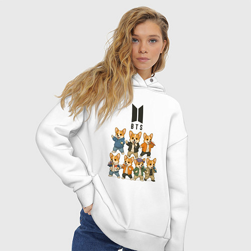 Женское худи оверсайз BTS группа из корги / Белый – фото 3