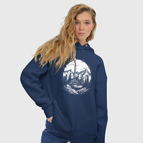 Женское худи оверсайз Индустриальный рассвет в горах / Тёмно-синий – фото 3
