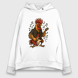 Толстовка оверсайз женская Петух гитарист рокер, цвет: белый