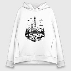 Толстовка оверсайз женская Нефтяная вышка в горах, цвет: белый