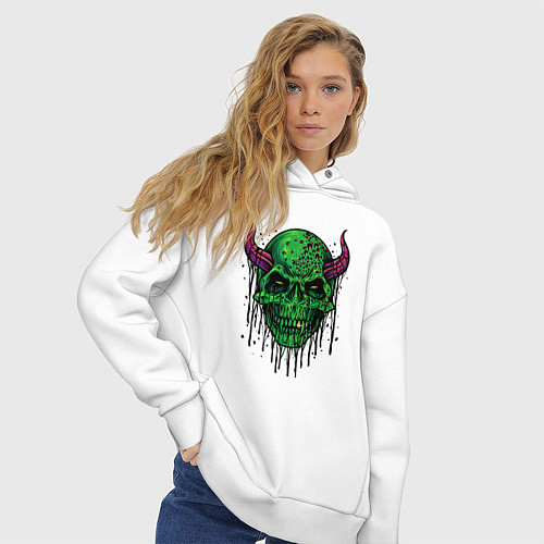 Женское худи оверсайз Череп демон / Белый – фото 3