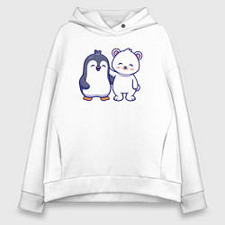 Толстовка оверсайз женская Пингвин и белый медведь, цвет: белый