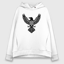 Толстовка оверсайз женская Ворон символ - оберег в кельтском стиле, цвет: белый