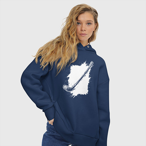 Женское худи оверсайз Хоккейная клюшка в квадрате / Тёмно-синий – фото 3