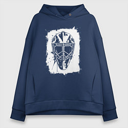 Толстовка оверсайз женская Вратарская маска в белом квадрате, цвет: тёмно-синий