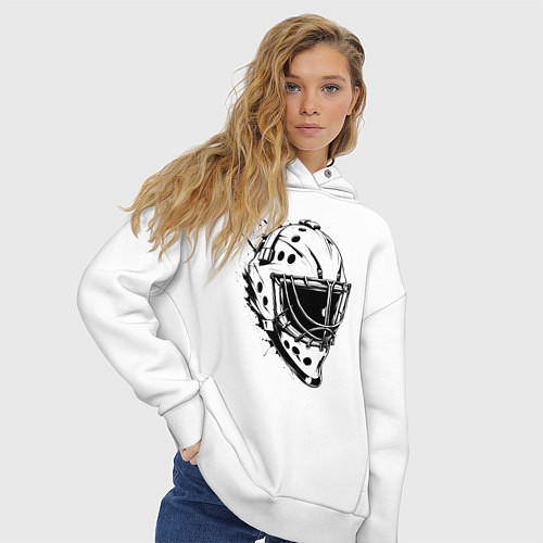 Женское худи оверсайз Черная вратарская маска / Белый – фото 3