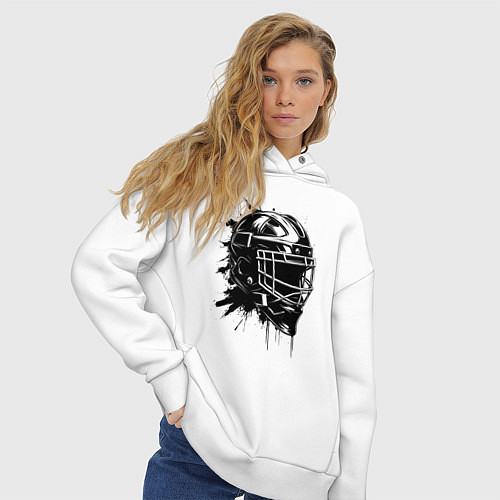 Женское худи оверсайз Чёрная хоккейная маска / Белый – фото 3