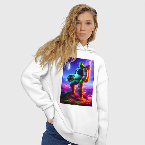 Женское худи оверсайз Космонавт Шрек на похожей планете / Белый – фото 3
