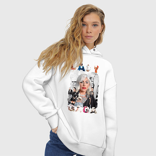 Женское худи оверсайз Lady GaGa винтаж / Белый – фото 3