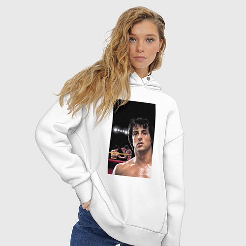 Женское худи оверсайз Рокки Бальбоа / Белый – фото 3