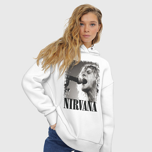 Женское худи оверсайз Кобейн поет / Белый – фото 3