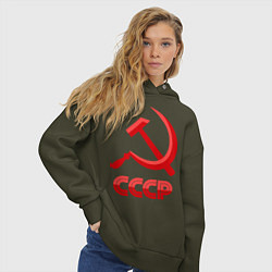 Толстовка оверсайз женская СССР Логотип, цвет: хаки — фото 2