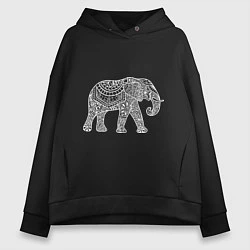 Толстовка оверсайз женская Расписной слон, цвет: черный