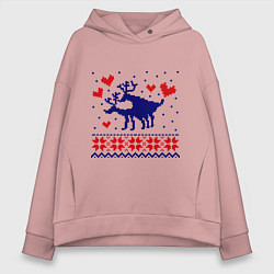 Толстовка оверсайз женская Любовь оленей, цвет: пыльно-розовый