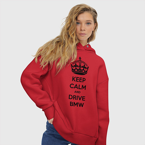 Женское худи оверсайз Keep Calm & Drive BMW / Красный – фото 3