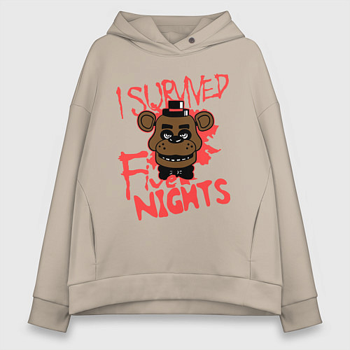 Женское худи оверсайз I Survived Five Night / Миндальный – фото 1