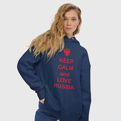 Женское худи оверсайз Keep Calm & Love Russia / Тёмно-синий – фото 3