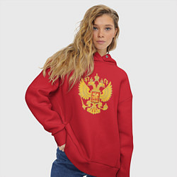 Толстовка оверсайз женская Герб России: золото, цвет: красный — фото 2