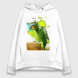 Толстовка оверсайз женская Зеленый попугай, цвет: белый