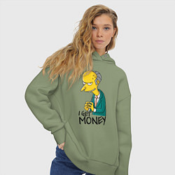 Толстовка оверсайз женская Mr. Burns: I get money, цвет: авокадо — фото 2