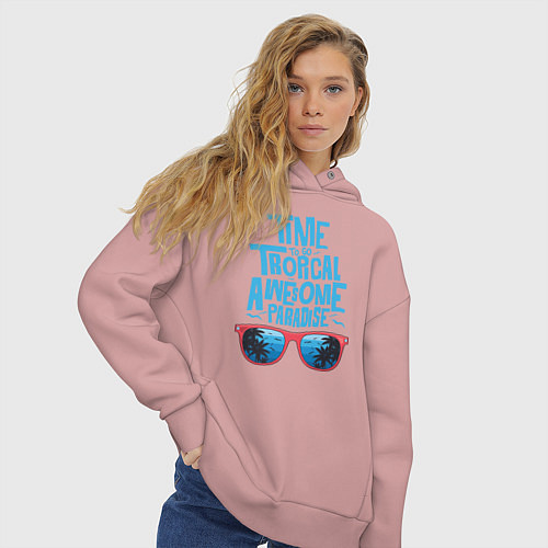 Женское худи оверсайз Tropical Awesome Paradise / Пыльно-розовый – фото 3