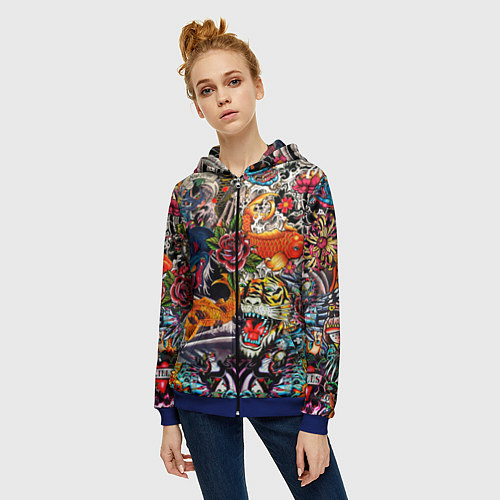 Женская толстовка на молнии Dsquared tatoo / 3D-Синий – фото 3