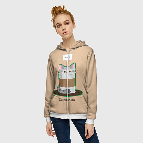 Женская толстовка на молнии Catpuccino / 3D-Белый – фото 3