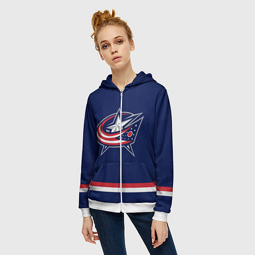 Женская толстовка на молнии Columbus Blue Jackets / 3D-Белый – фото 3