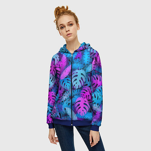 Женская толстовка на молнии Сине-розовые тропики / 3D-Синий – фото 3