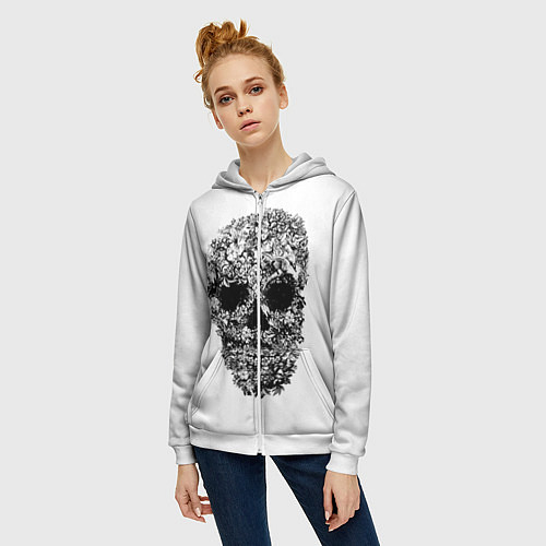 Женская толстовка на молнии Череп / 3D-Белый – фото 3