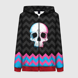 Толстовка на молнии женская Colored Skull, цвет: 3D-красный