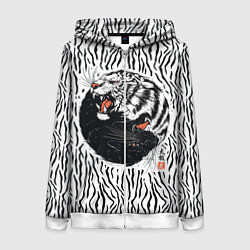Толстовка на молнии женская Yin Yang Tigers, цвет: 3D-белый