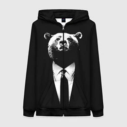 Толстовка на молнии женская Медведь бизнесмен, цвет: 3D-черный