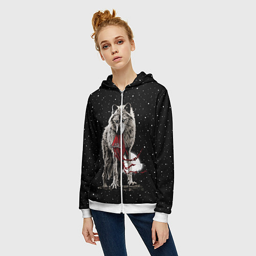 Женская толстовка на молнии Серый волк / 3D-Белый – фото 3