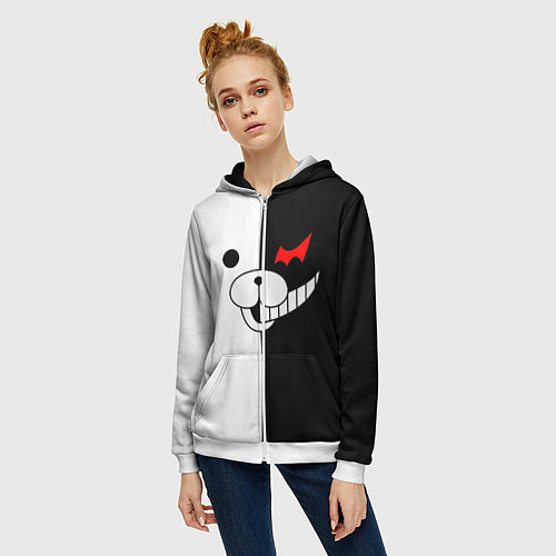 Женская толстовка на молнии Monokuma / 3D-Белый – фото 3