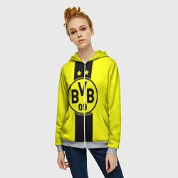 Толстовка на молнии женская BVB FC: Yellow line, цвет: 3D-меланж — фото 2