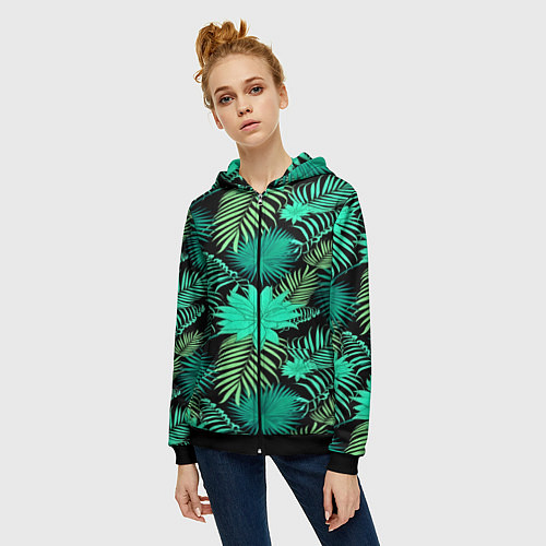 Женская толстовка на молнии Tropical pattern / 3D-Черный – фото 3