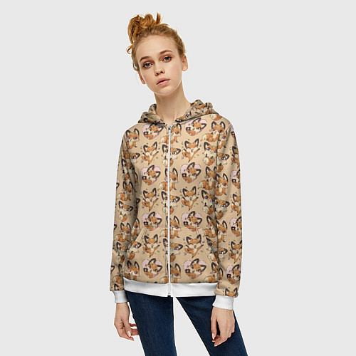 Женская толстовка на молнии Лисица Луна / 3D-Белый – фото 3